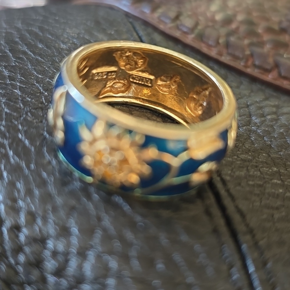 Jeweled Sunflower Black Diamond Made With Yellow Swarovski Crystals Ring Size 10 - Picture 4 of 4